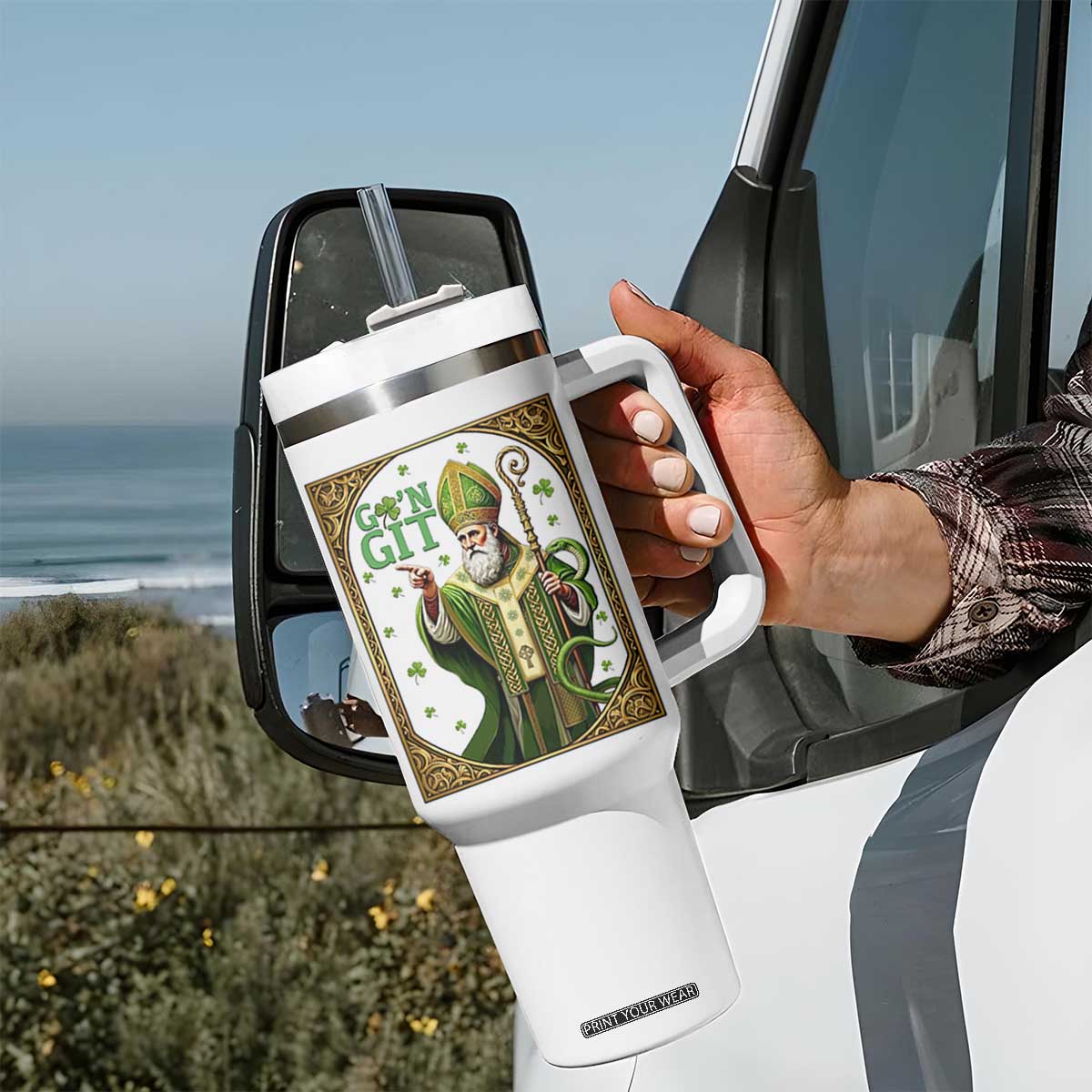 Saint Patrick Go'n Git Tumbler With Handle Funny St Patricks Day Snake Legend TS12 Print Your Wear