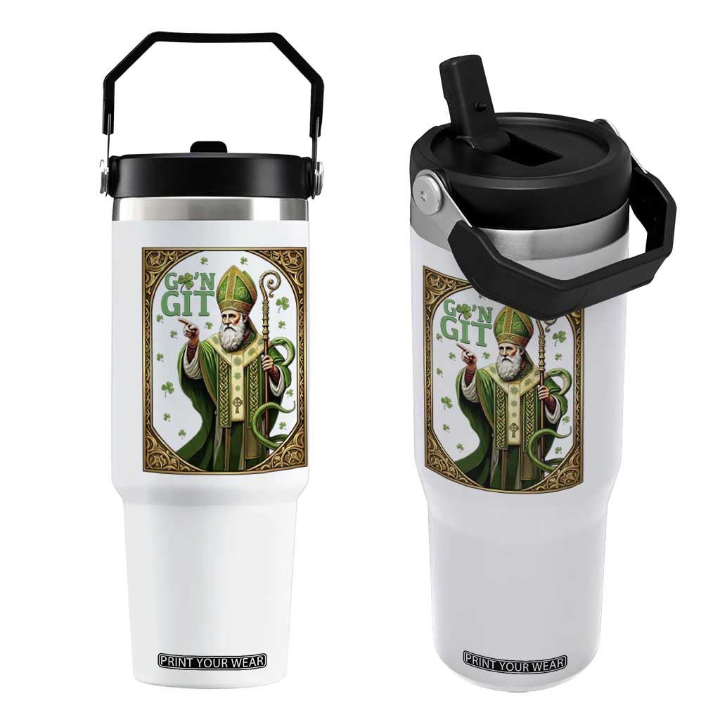 Saint Patrick Go'n Git Flip Straw Tumbler Funny St Patricks Day Snake Legend TS12 One Size: 30 oz White Print Your Wear