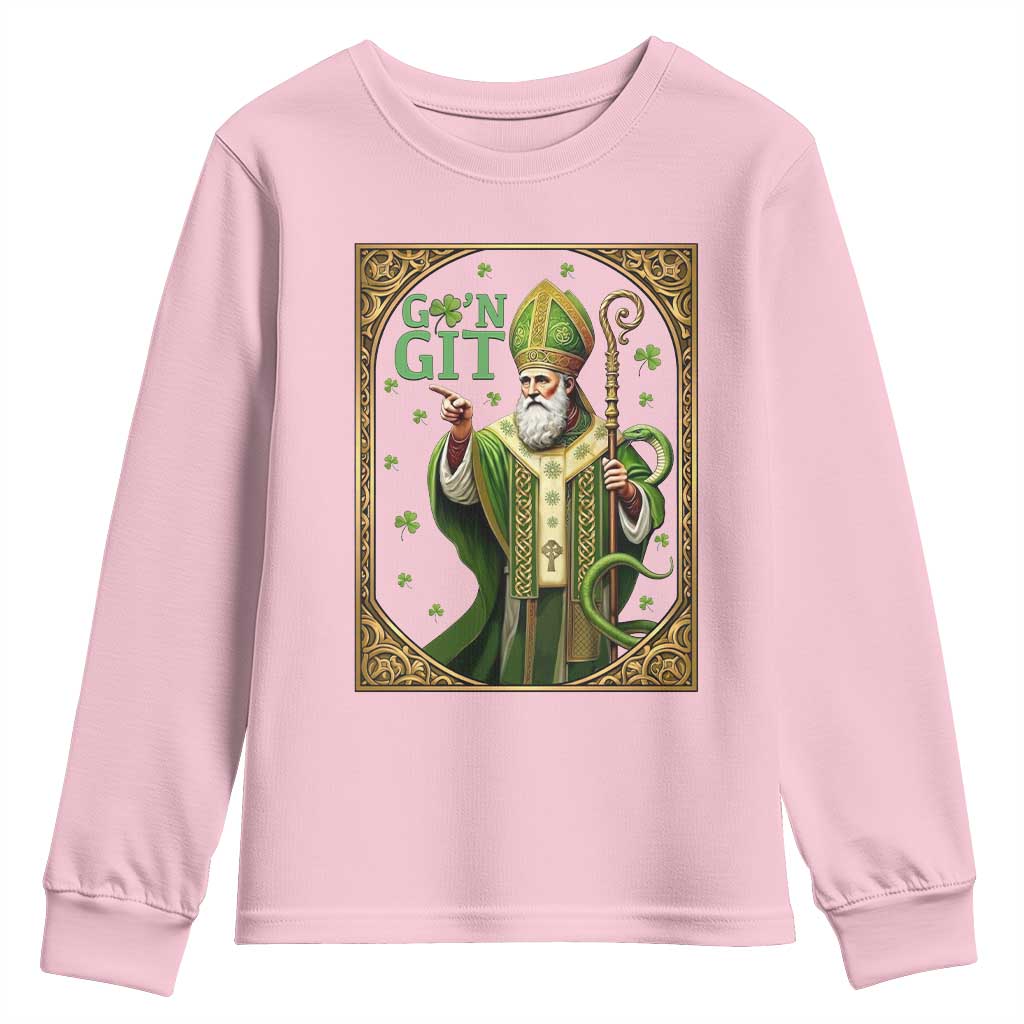Saint Patrick Go'n Git Youth Sweatshirt Funny St Patricks Day Snake Legend TS12 Light Pink Print Your Wear