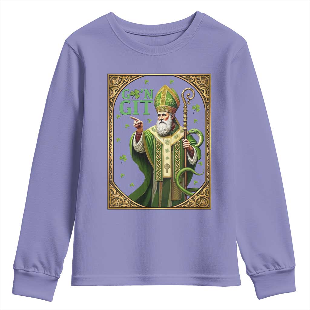 Saint Patrick Go'n Git Youth Sweatshirt Funny St Patricks Day Snake Legend TS12 Violet Print Your Wear
