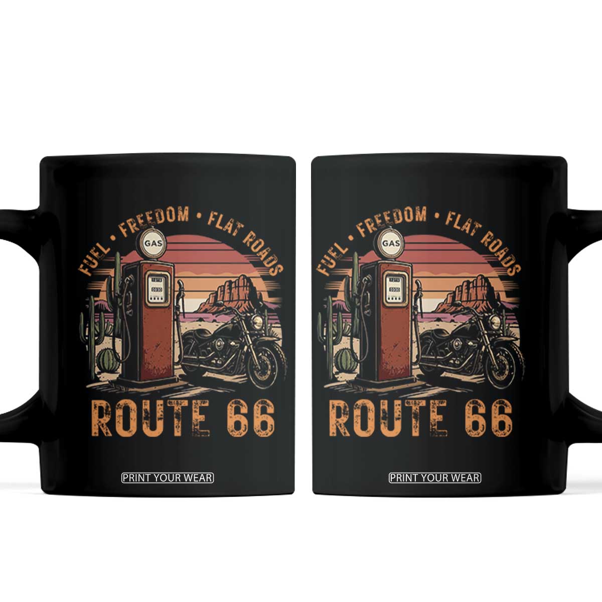 Vintage Route Highway 66 Gas Pump Coffee Mug Fuel Freedom Flat Roads TS12 Black Print Your Wear