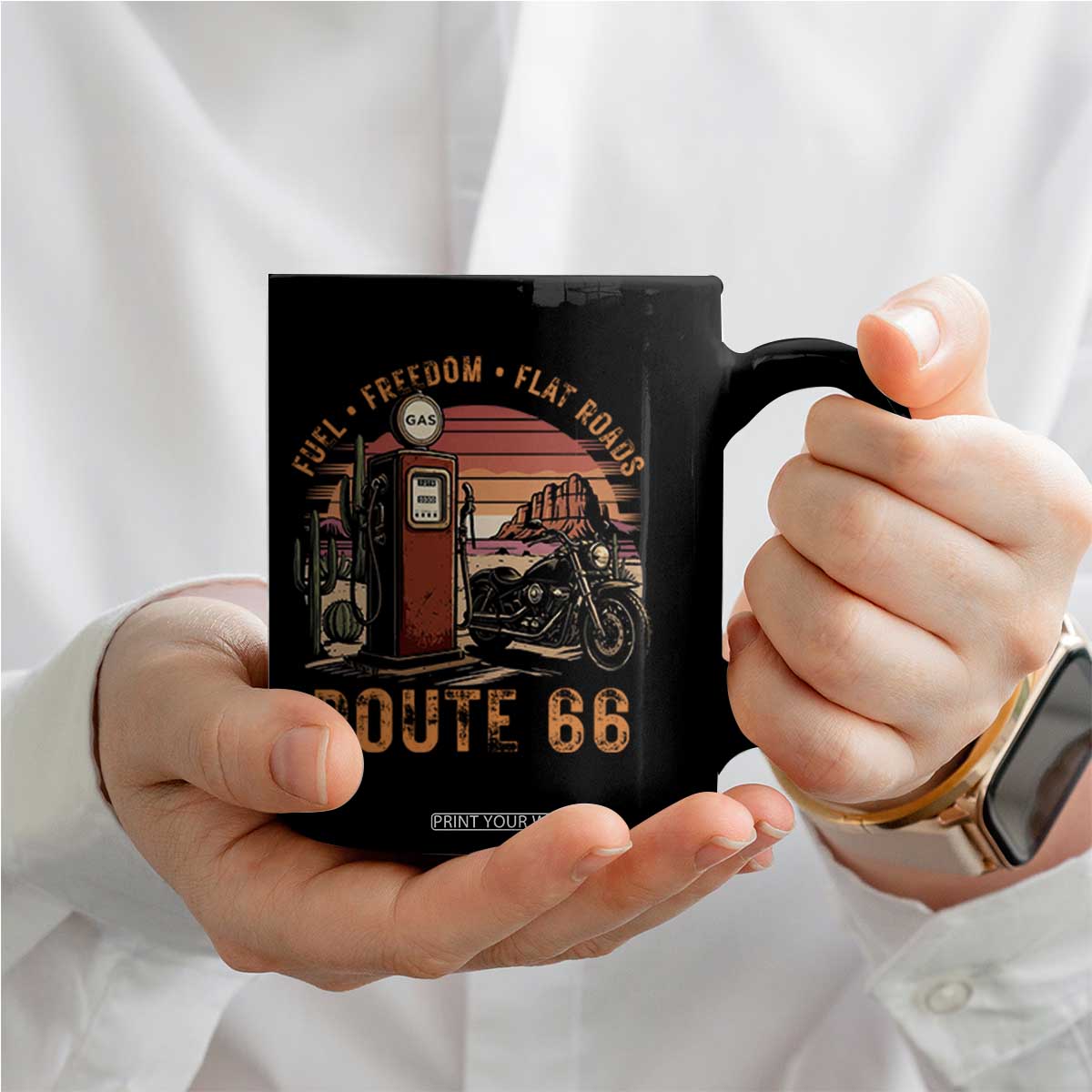 Vintage Route Highway 66 Gas Pump Coffee Mug Fuel Freedom Flat Roads TS12 Print Your Wear