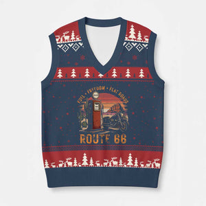 Vintage Route Highway 66 Gas Pump V-Neck Knit Sweater Vest Fuel Freedom Flat Roads TS12 Navy Red Print Your Wear