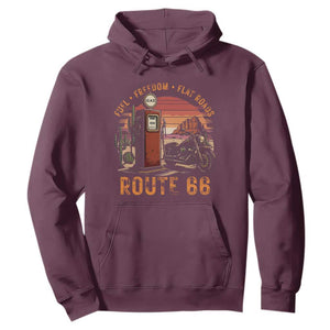 Vintage Route Highway 66 Gas Pump Hoodie Fuel Freedom Flat Roads TS12 Maroon Print Your Wear