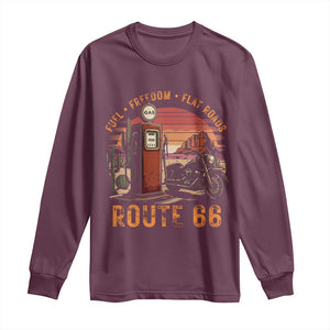 Vintage Route Highway 66 Gas Pump Long Sleeve Shirt Fuel Freedom Flat Roads TS12 Maroon Print Your Wear