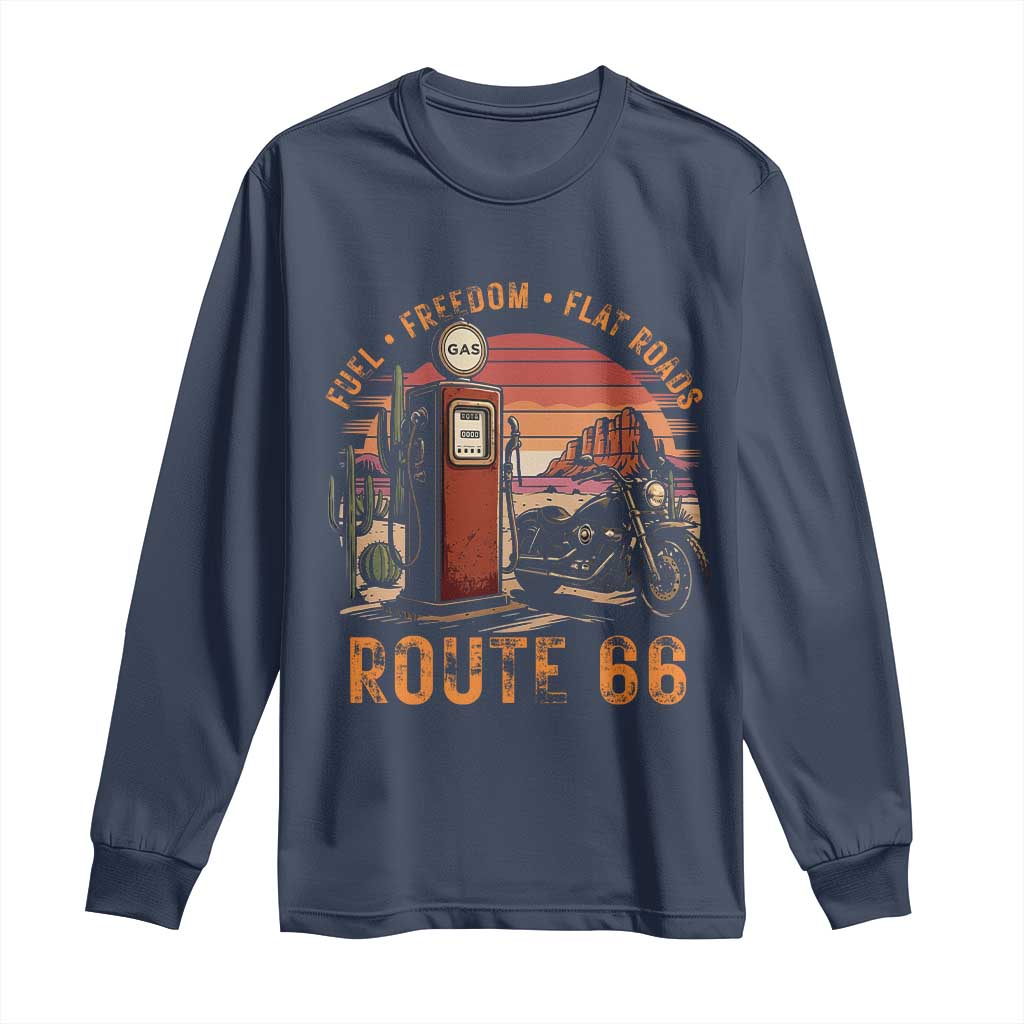 Vintage Route Highway 66 Gas Pump Long Sleeve Shirt Fuel Freedom Flat Roads TS12 Navy Print Your Wear