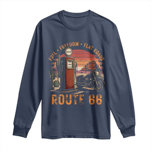 Vintage Route Highway 66 Gas Pump Long Sleeve Shirt Fuel Freedom Flat Roads TS12 Navy Print Your Wear