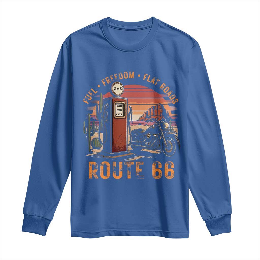 Vintage Route Highway 66 Gas Pump Long Sleeve Shirt Fuel Freedom Flat Roads TS12 Royal Blue Print Your Wear