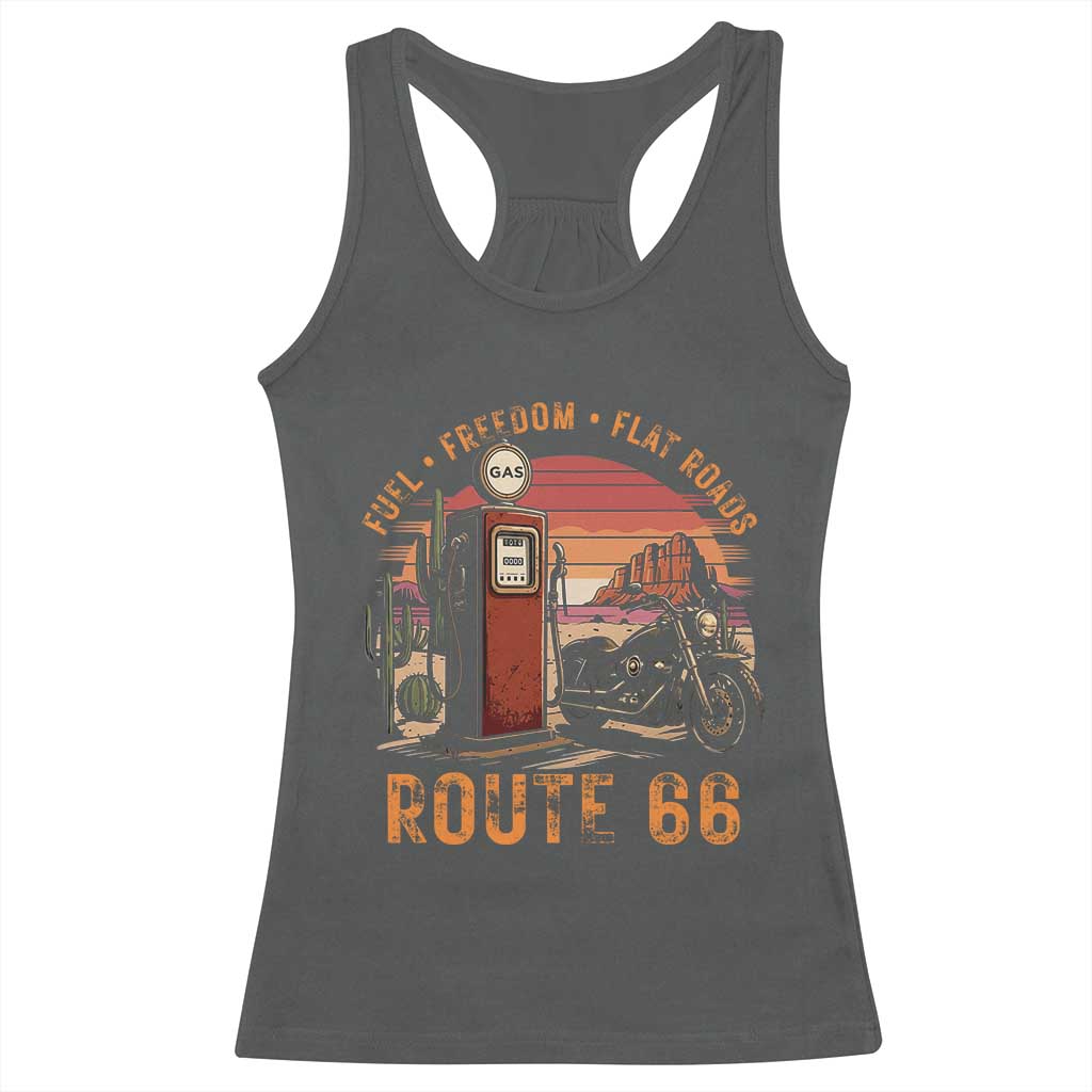 Vintage Route Highway 66 Gas Pump Racerback Tank Top Fuel Freedom Flat Roads TS12 Dark Heather Print Your Wear