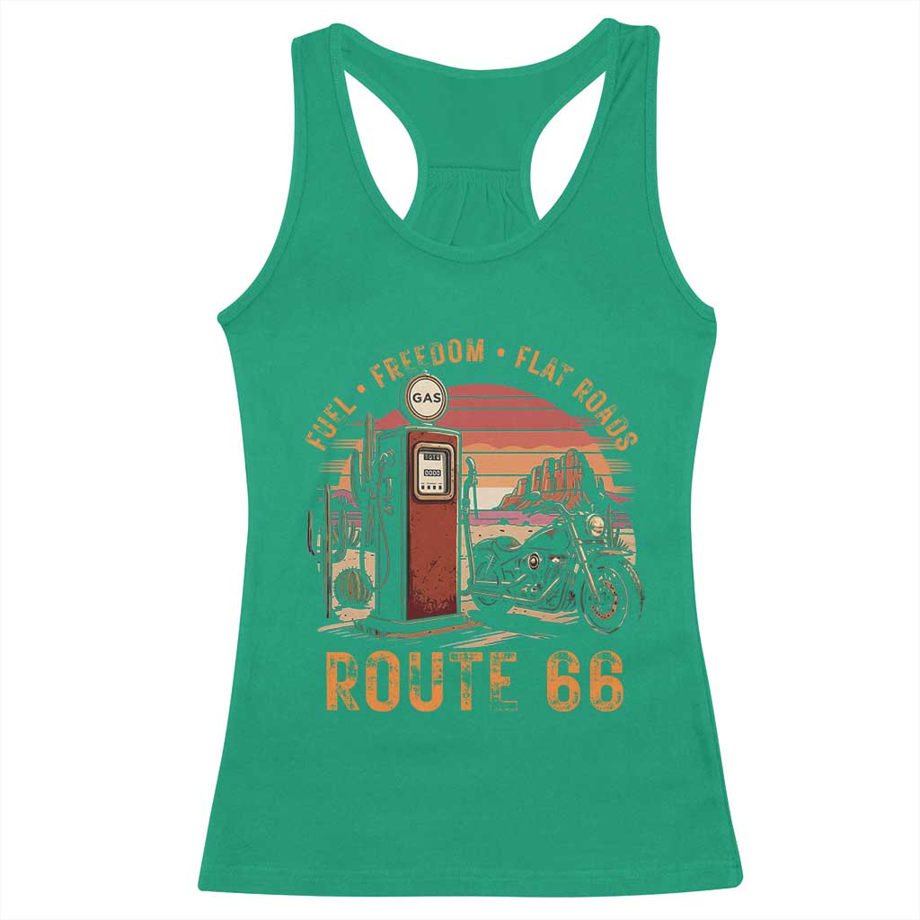 Vintage Route Highway 66 Gas Pump Racerback Tank Top Fuel Freedom Flat Roads TS12 Irish Green Print Your Wear