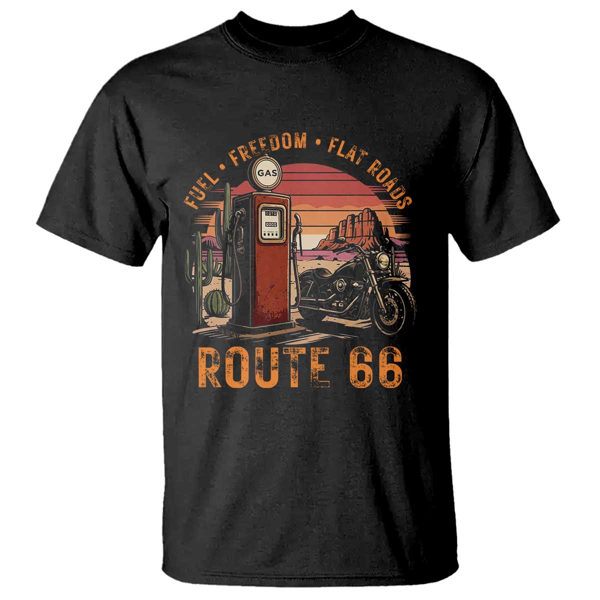 Vintage Route Highway 66 Gas Pump T Shirt Fuel Freedom Flat Roads TS12 Black Print Your Wear