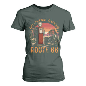 Vintage Route Highway 66 Gas Pump T Shirt For Women Fuel Freedom Flat Roads TS12 Dark Forest Green Print Your Wear