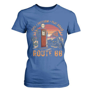 Vintage Route Highway 66 Gas Pump T Shirt For Women Fuel Freedom Flat Roads TS12 Royal Blue Print Your Wear