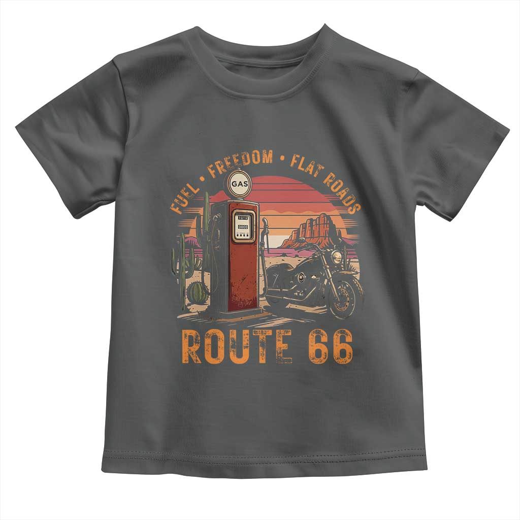 Vintage Route Highway 66 Gas Pump Toddler T Shirt Fuel Freedom Flat Roads TS12 Dark Heather Print Your Wear