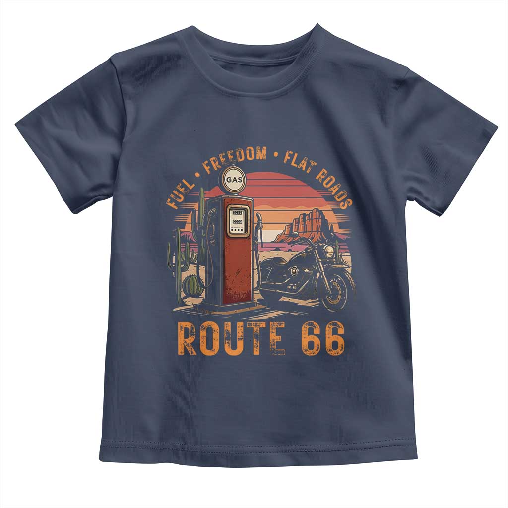Vintage Route Highway 66 Gas Pump Toddler T Shirt Fuel Freedom Flat Roads TS12 Navy Print Your Wear