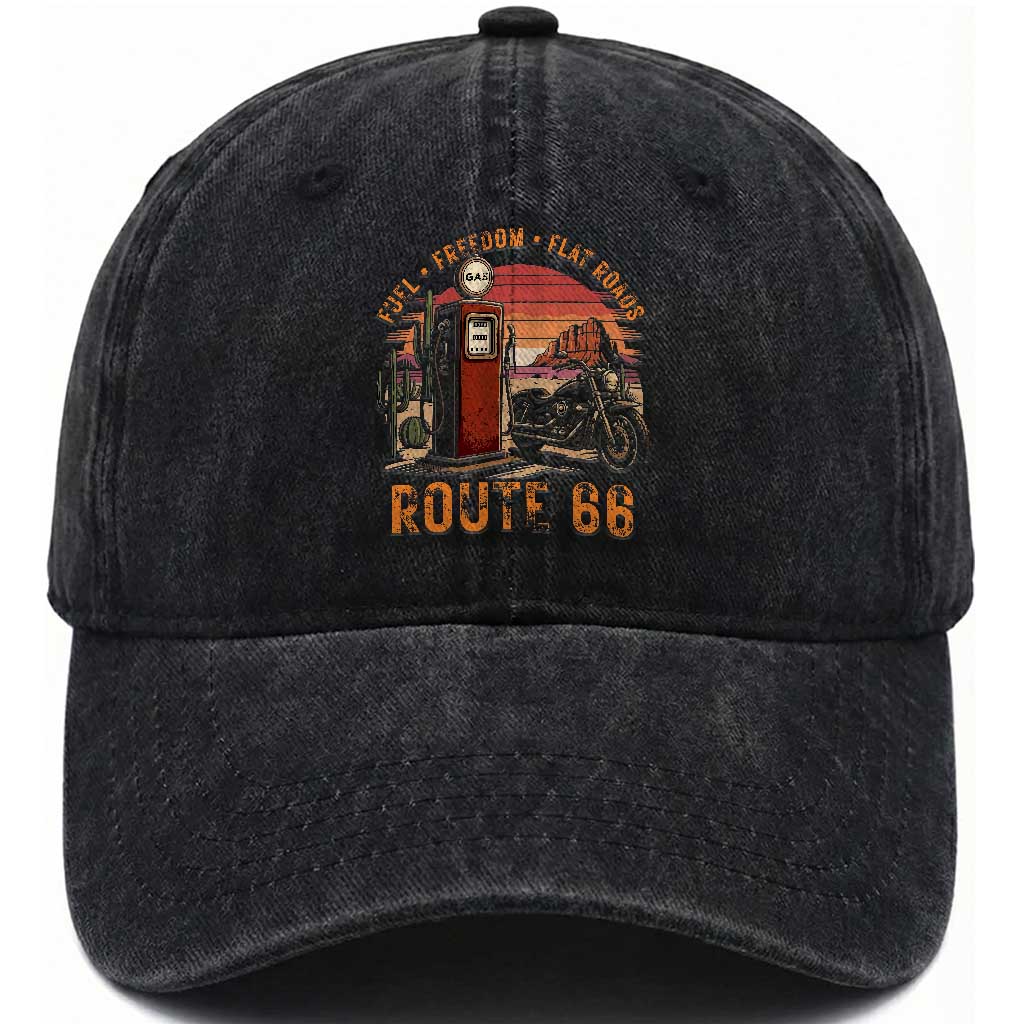 Vintage Route Highway 66 Gas Pump Washed Cotton Baseball Cap Fuel Freedom Flat Roads TS12 Print Your Wear