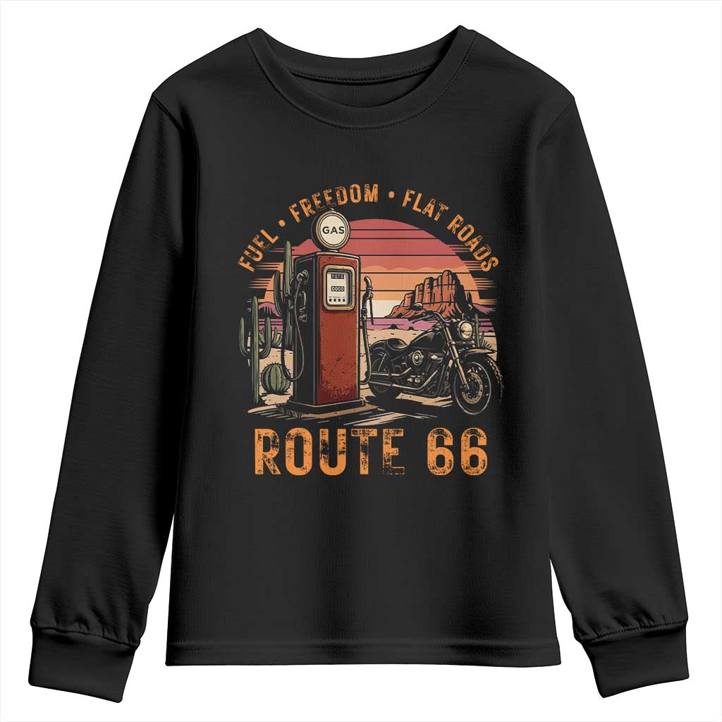Vintage Route Highway 66 Gas Pump Youth Sweatshirt Fuel Freedom Flat Roads TS12 Black Print Your Wear