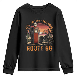 Vintage Route Highway 66 Gas Pump Youth Sweatshirt Fuel Freedom Flat Roads TS12 Black Print Your Wear