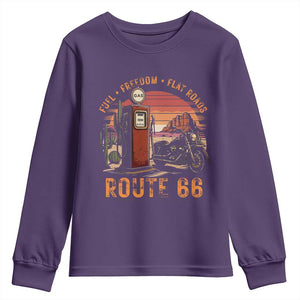 Vintage Route Highway 66 Gas Pump Youth Sweatshirt Fuel Freedom Flat Roads TS12 Purple Print Your Wear