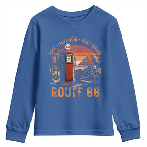 Vintage Route Highway 66 Gas Pump Youth Sweatshirt Fuel Freedom Flat Roads TS12 Royal Blue Print Your Wear