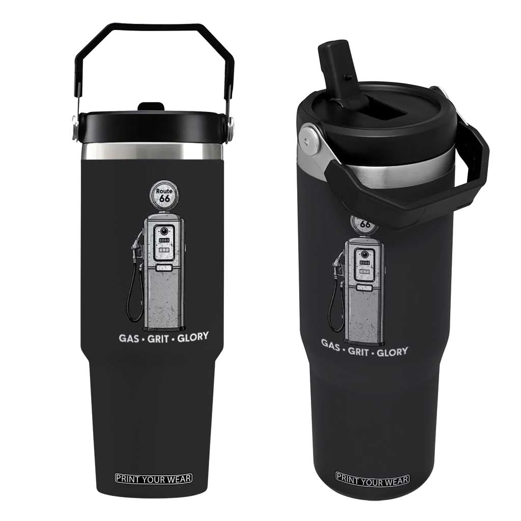 Route Highway 66 Americana Road Trip Flip Straw Tumbler Gas Grill Glory TS12 One Size: 30 oz Black Print Your Wear