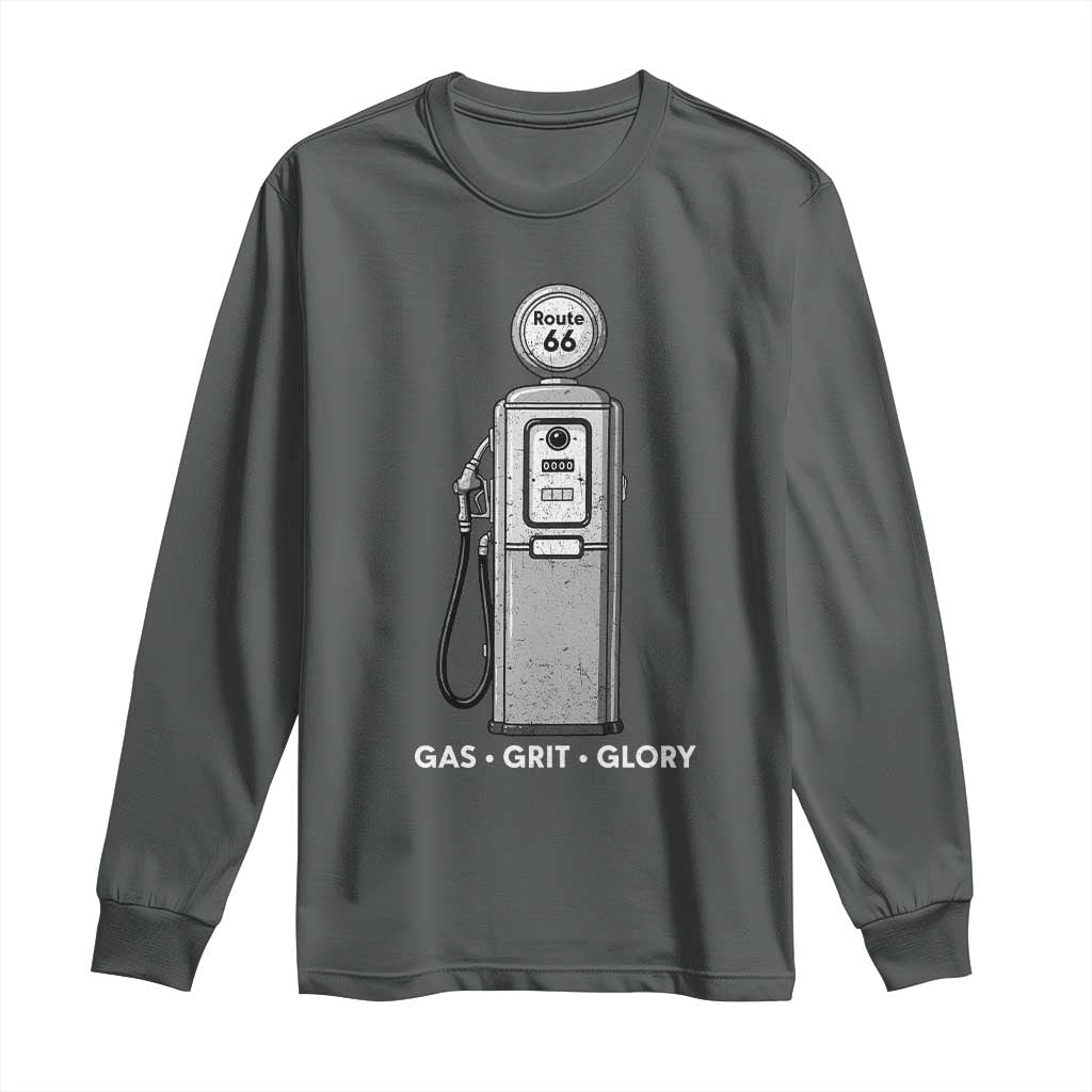 Route Highway 66 Americana Road Trip Long Sleeve Shirt Gas Grill Glory TS12 Dark Heather Print Your Wear