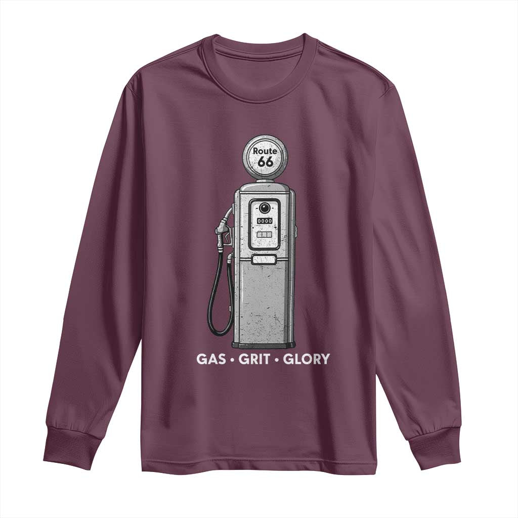 Route Highway 66 Americana Road Trip Long Sleeve Shirt Gas Grill Glory TS12 Maroon Print Your Wear
