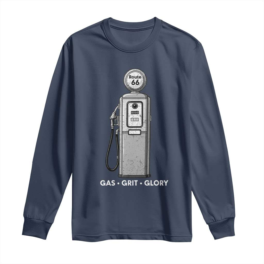 Route Highway 66 Americana Road Trip Long Sleeve Shirt Gas Grill Glory TS12 Navy Print Your Wear