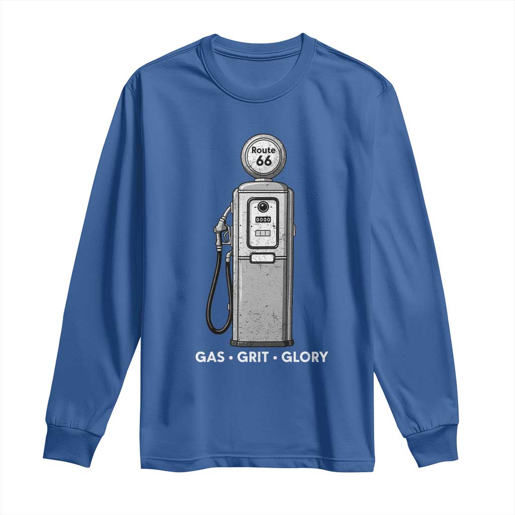 Route Highway 66 Americana Road Trip Long Sleeve Shirt Gas Grill Glory TS12 Royal Blue Print Your Wear