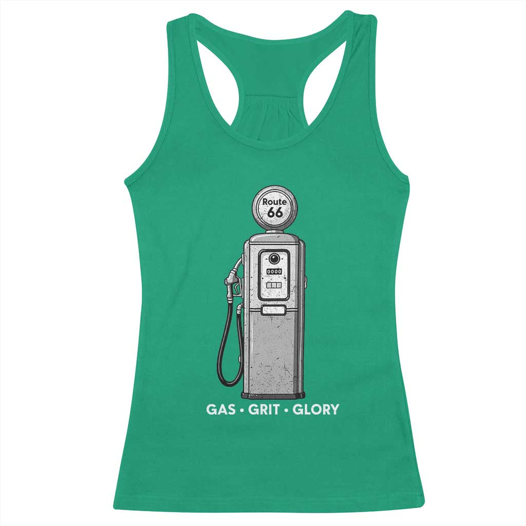 Route Highway 66 Americana Road Trip Racerback Tank Top Gas Grill Glory TS12 Irish Green Print Your Wear