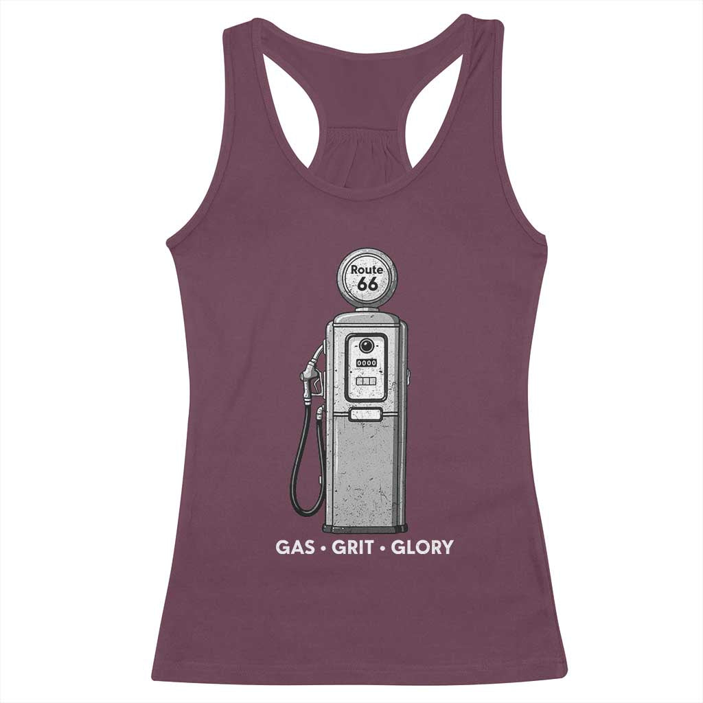 Route Highway 66 Americana Road Trip Racerback Tank Top Gas Grill Glory TS12 Maroon Print Your Wear