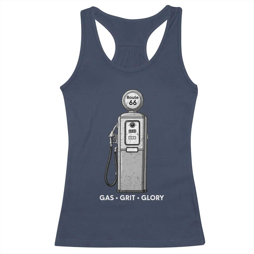 Route Highway 66 Americana Road Trip Racerback Tank Top Gas Grill Glory TS12 Navy Print Your Wear
