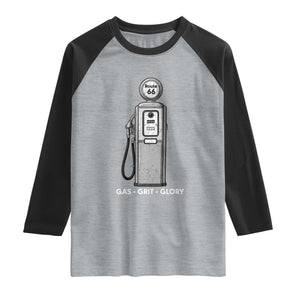 Route Highway 66 Americana Road Trip Raglan Shirt Gas Grill Glory TS12 Heather Gray Black Print Your Wear
