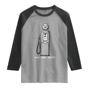 Route Highway 66 Americana Road Trip Raglan Shirt Gas Grill Glory TS12 Sport Gray Black Print Your Wear
