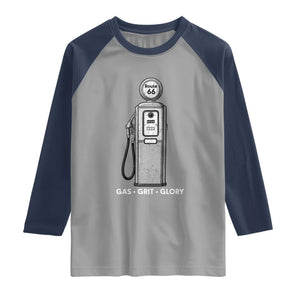 Route Highway 66 Americana Road Trip Raglan Shirt Gas Grill Glory TS12 Sport Gray Navy Print Your Wear