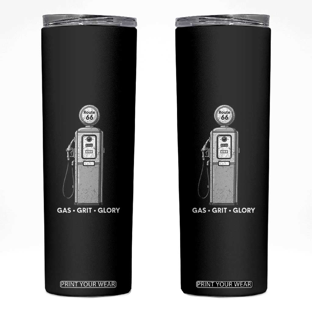Route Highway 66 Americana Road Trip Skinny Tumbler Gas Grill Glory TS12 Black Print Your Wear