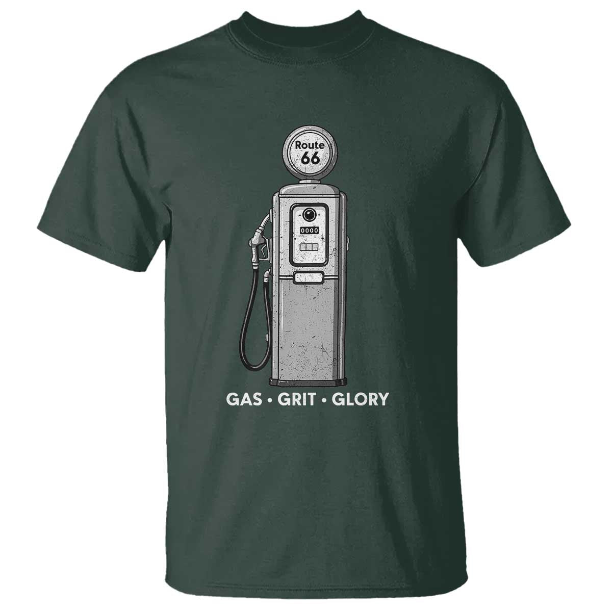 Route Highway 66 Americana Road Trip T Shirt Gas Grill Glory TS12 Dark Forest Green Print Your Wear