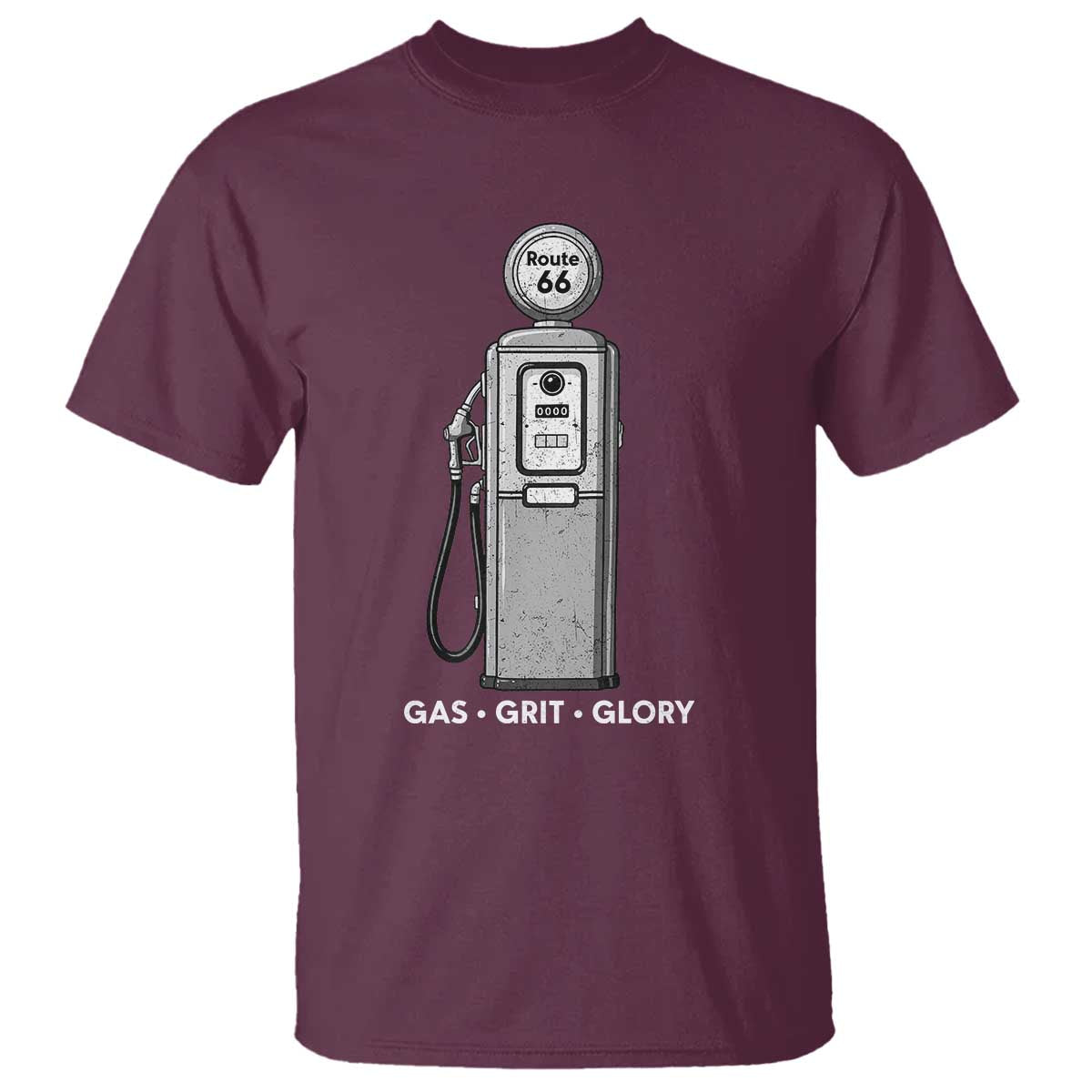 Route Highway 66 Americana Road Trip T Shirt Gas Grill Glory TS12 Maroon Print Your Wear