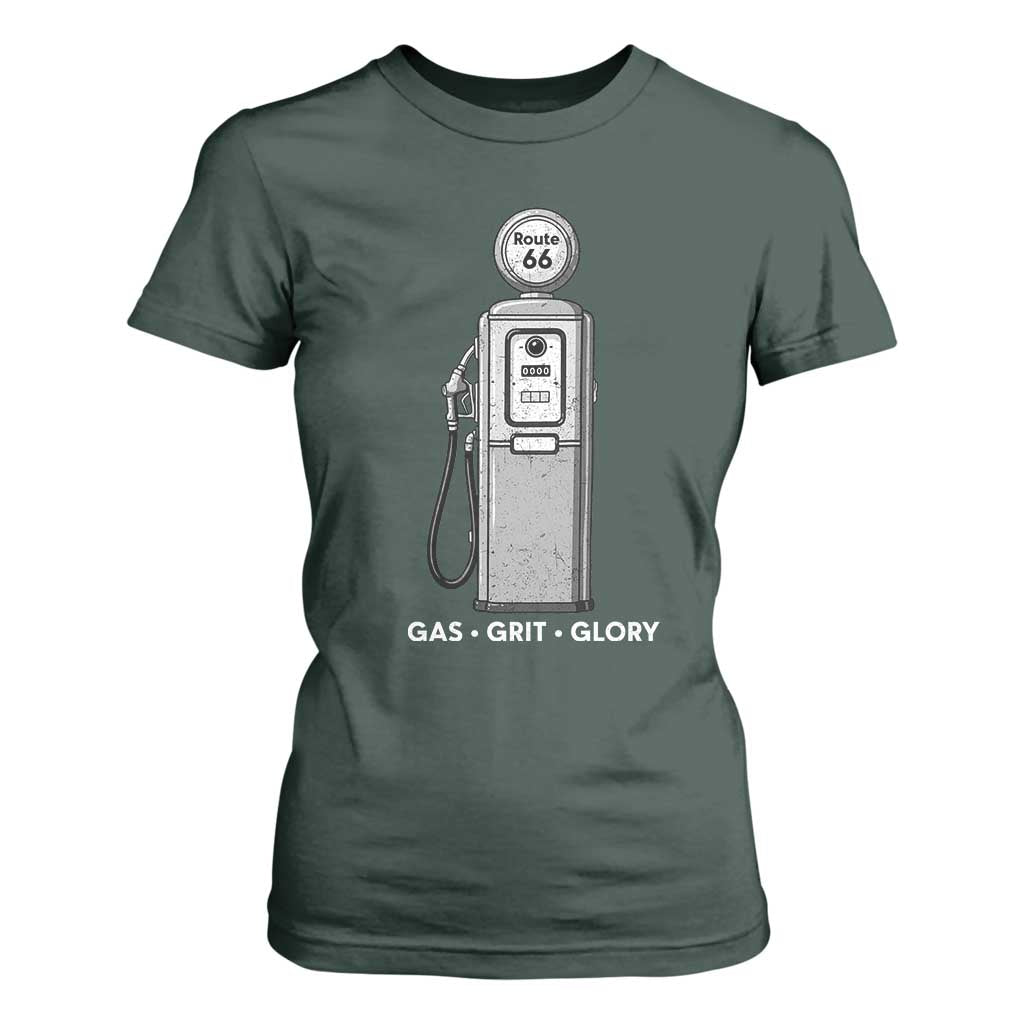 Route Highway 66 Americana Road Trip T Shirt For Women Gas Grill Glory TS12 Dark Forest Green Print Your Wear
