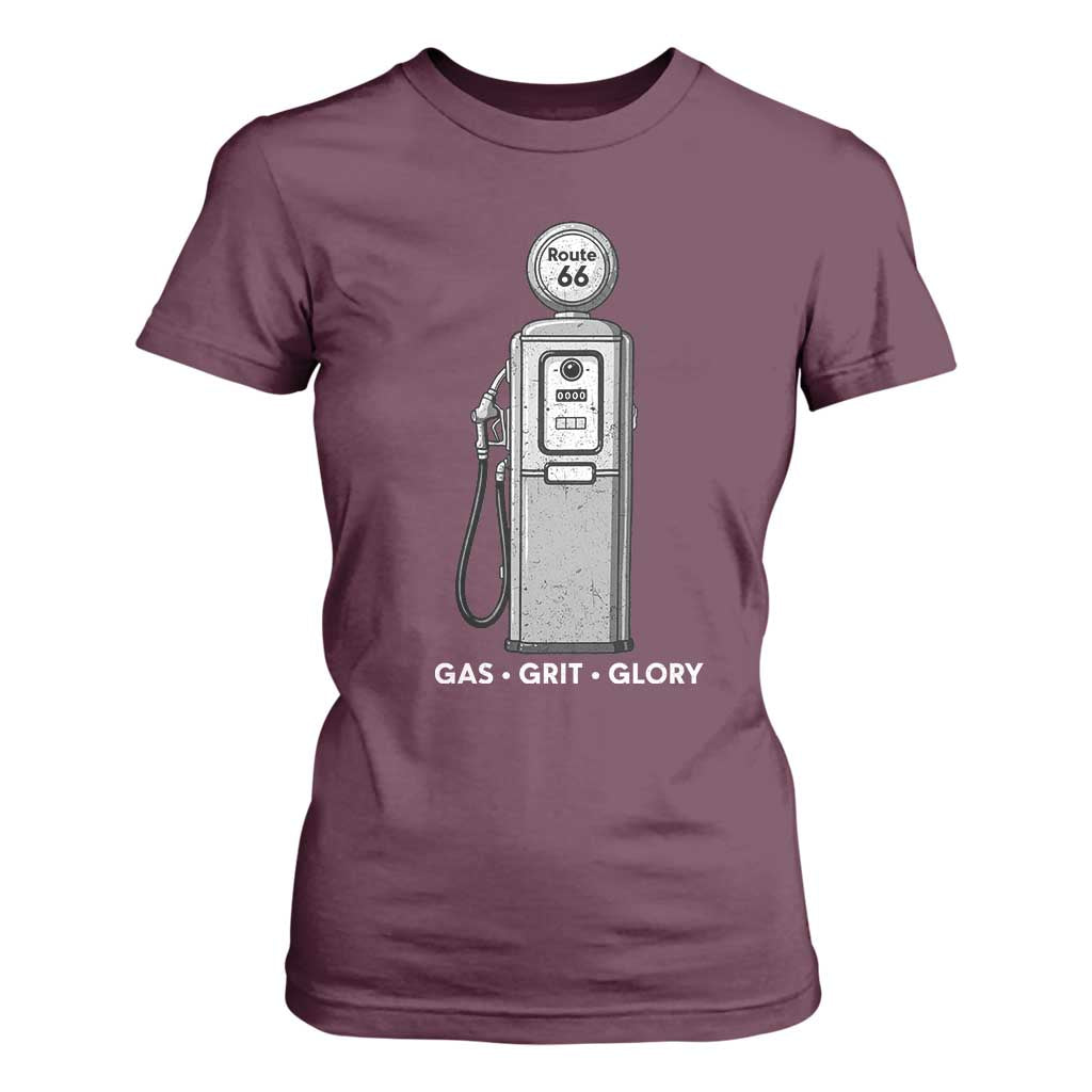 Route Highway 66 Americana Road Trip T Shirt For Women Gas Grill Glory TS12 Maroon Print Your Wear