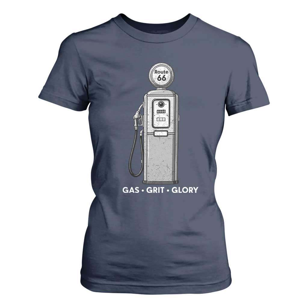 Route Highway 66 Americana Road Trip T Shirt For Women Gas Grill Glory TS12 Navy Print Your Wear