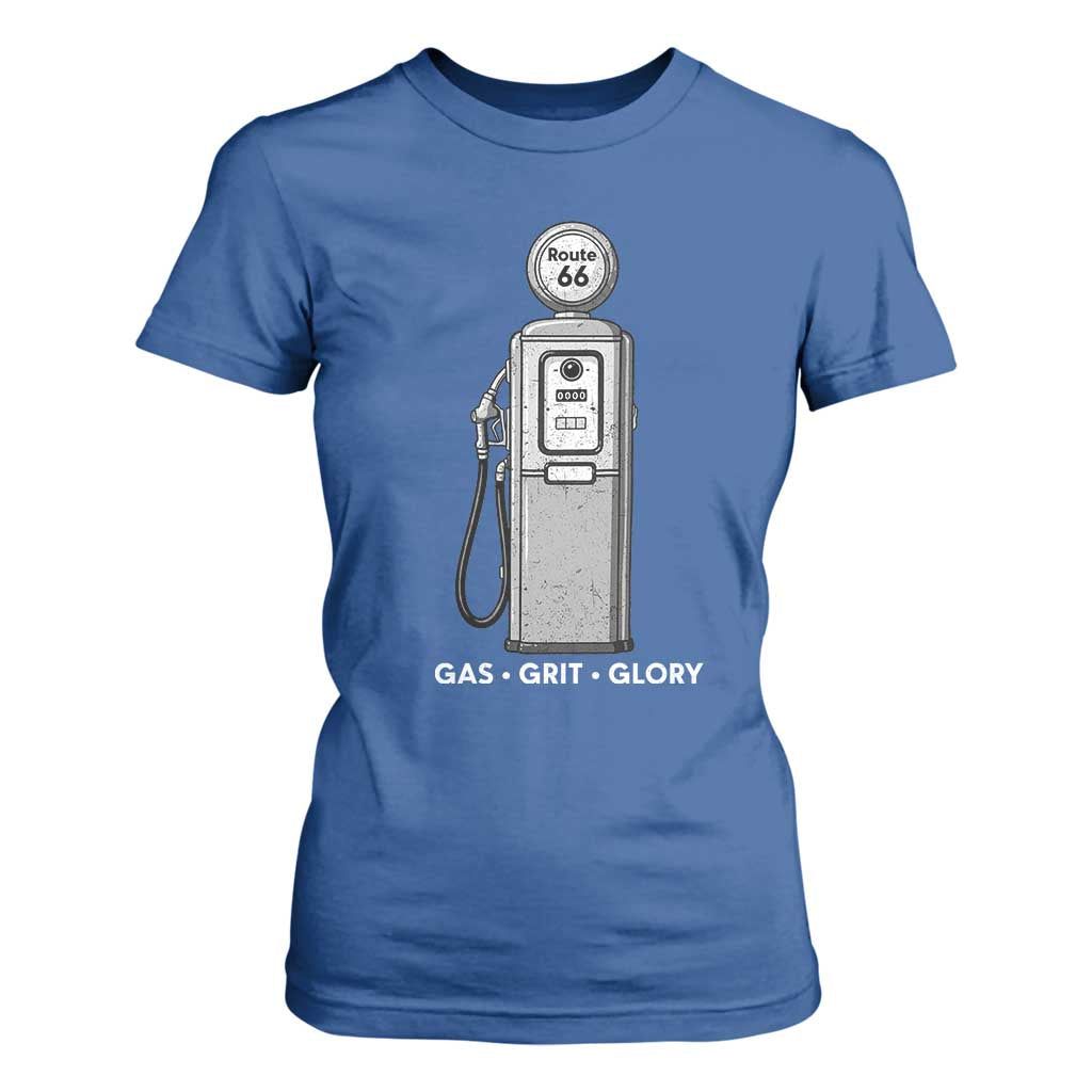 Route Highway 66 Americana Road Trip T Shirt For Women Gas Grill Glory TS12 Royal Blue Print Your Wear
