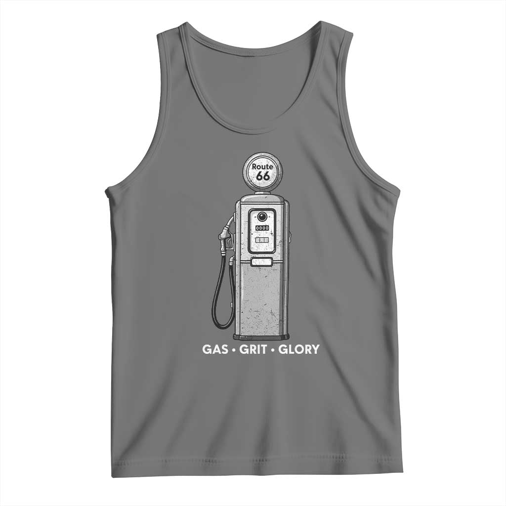 Route Highway 66 Americana Road Trip Tank Top Gas Grill Glory TS12 Black Heather Print Your Wear