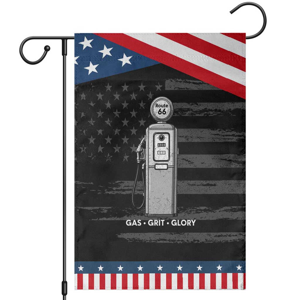 Route Highway 66 Americana Road Trip Garden Flag Gas Grill Glory TS12 Distressed Black Blue Print Your Wear