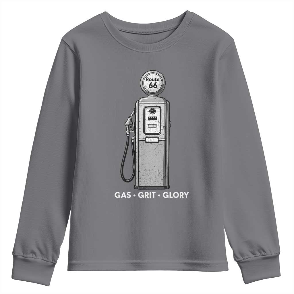 Route Highway 66 Americana Road Trip Youth Sweatshirt Gas Grill Glory TS12 Charcoal Print Your Wear