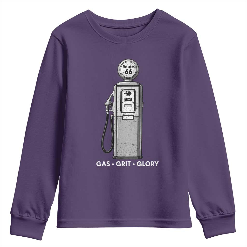Route Highway 66 Americana Road Trip Youth Sweatshirt Gas Grill Glory TS12 Purple Print Your Wear
