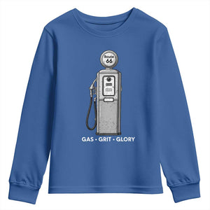Route Highway 66 Americana Road Trip Youth Sweatshirt Gas Grill Glory TS12 Royal Blue Print Your Wear