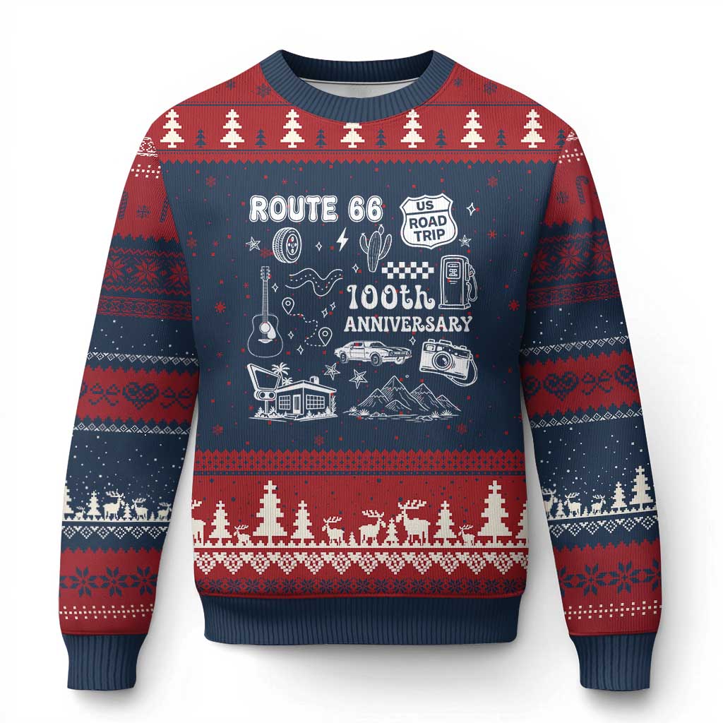 Route Highway 66 100th Anniversary Ugly Christmas Sweater The Mother Road Centennial TS12 Navy Red Print Your Wear
