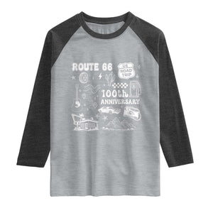 Route Highway 66 100th Anniversary Raglan Shirt The Mother Road Centennial TS12 Heather Gray Heather Charcoal Print Your Wear