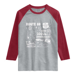 Route Highway 66 100th Anniversary Raglan Shirt The Mother Road Centennial TS12 Heather Gray Heather Red Print Your Wear